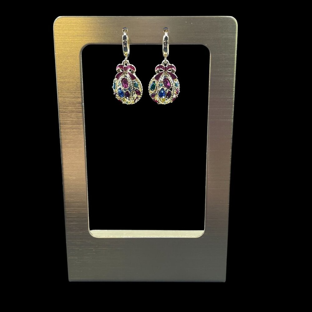 Multicolor Crystal Bow Drop Earrings Gold Statement Glam Vintage Style Jewelry - Picture 2 of 5